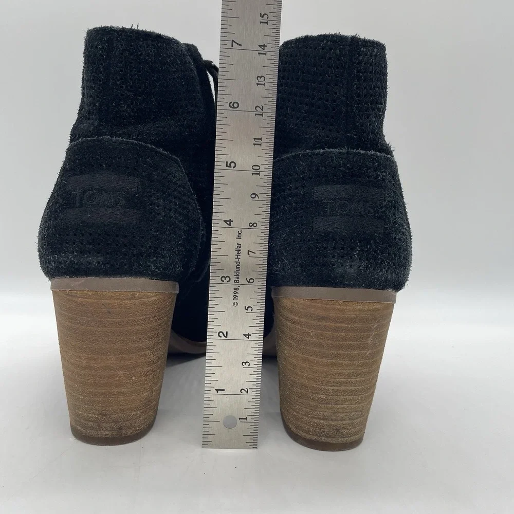 Toms Womens 9 Booties Majorca Peep Toe Perforated Black Suede‎ Ankle Boots